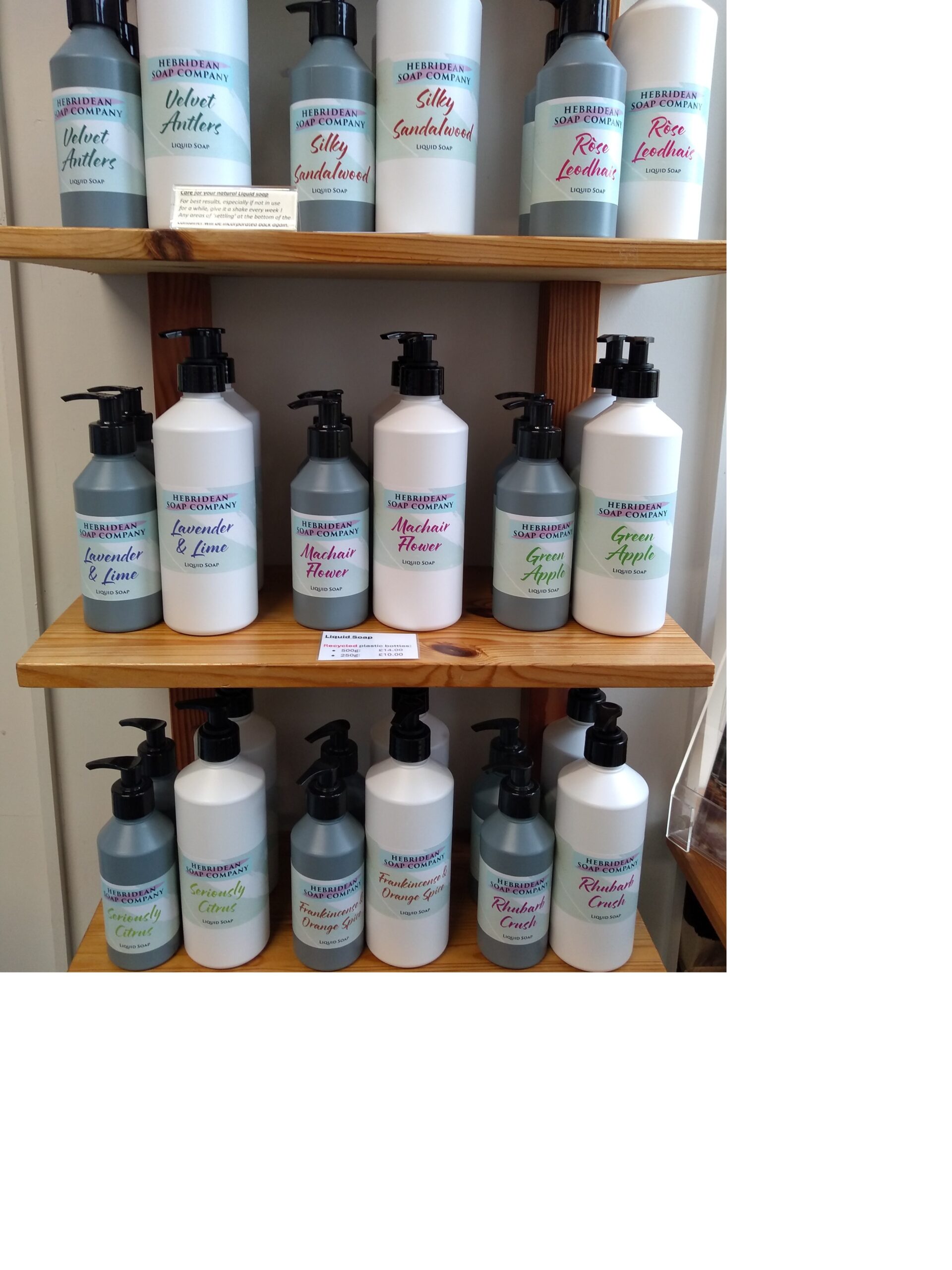 *Liquid Soap in recycled plastic bottles